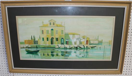 Peter Berrisford (1932-2003) Venetian lagoon with a view of Burano (?) 11 x 24in.